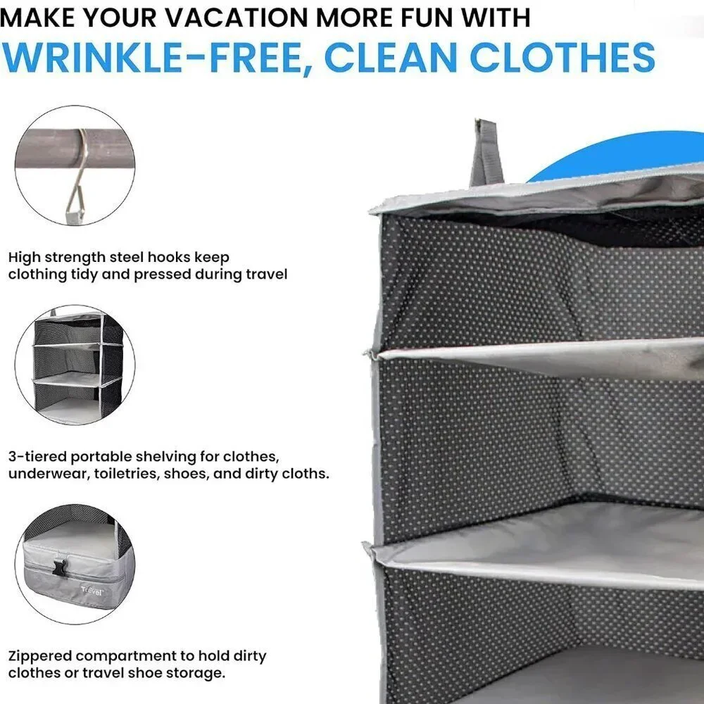 Grand Fusion Stow-N-Go Portable Hanging Travel Shelves, Packing Organizer / NEW